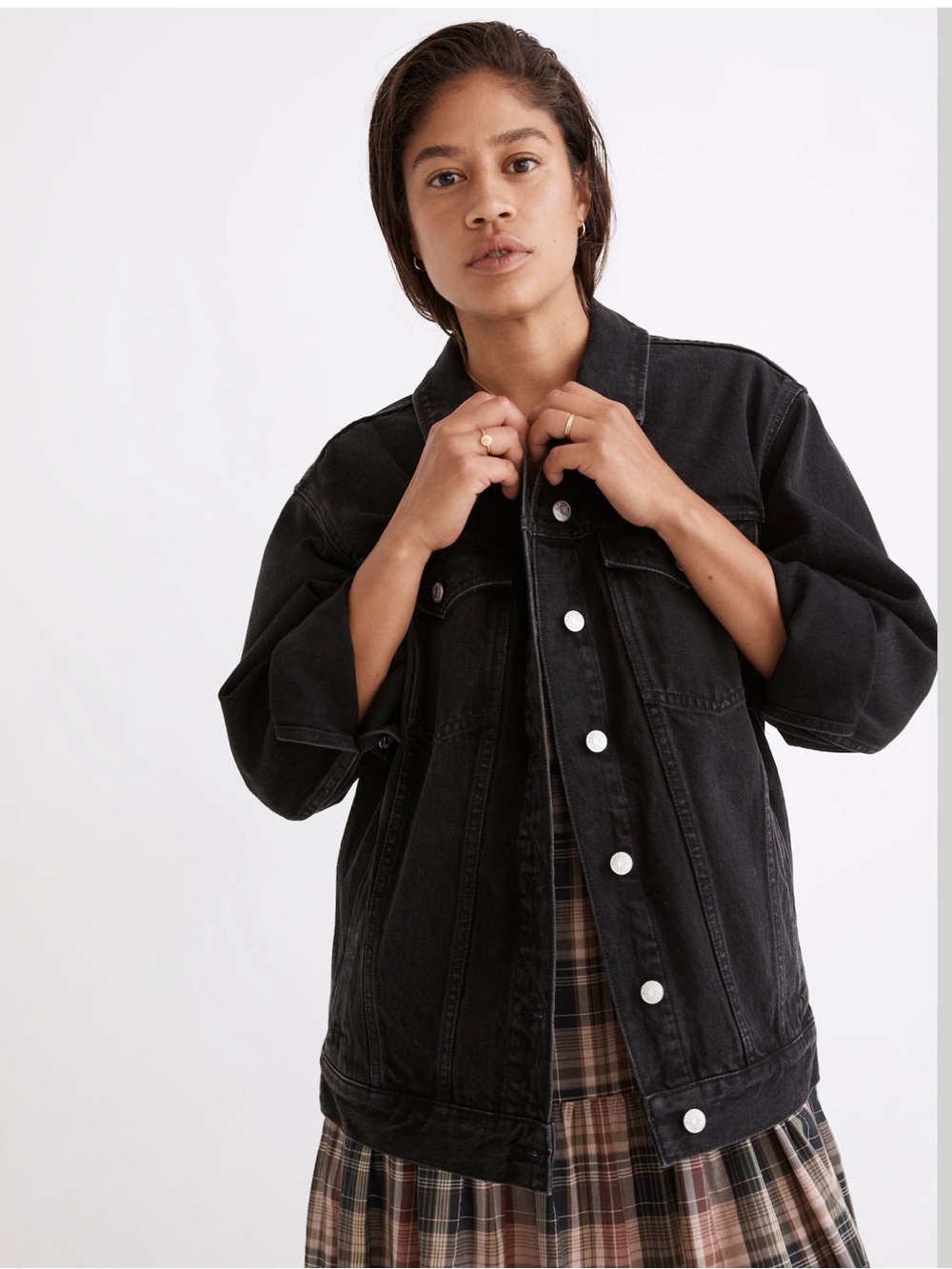 NWT Madewell Washed Black Cotton Denim Oversized Trucker Jean Jacket Sz. XL